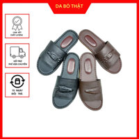 Dép nam da bò thật dép lê quai ngang  bản nhỏ đế mỏng may đế thủ công
