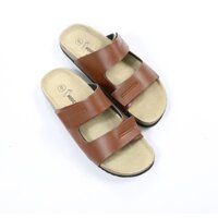 Dép nam đế trấu dập chỉ da pu nâu handmade