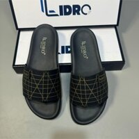 Dép nam LLIDRO chính hãng. Dép le quai ngang đen xám mặt da cao cấp đế chống trơn size 38->43