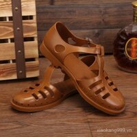 Dép nam mùa hè mới, giày bãi biển nhựa, kiểu cũ retro, chống trượt, giày nhựa kín mũi bền