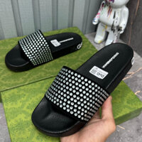 Dép nam nữ DG full đính đá quai ngang, Dép nam thời trang quai ngang phong cách giới trẻ.dép 2 màu đen trắng sành điệu