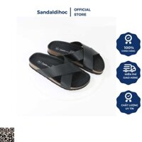 Dép nam nữ quai chéo đế trấu màu Đen - DETA23F