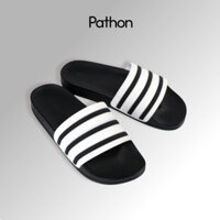 Dép nam nữ quai ngang slipper Pathon quai PVC và đế PU đen quai sọc đen trắng SD38