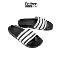 Dép nam nữ quai ngang slipper Pathon quai PVC và đế PU đen quai sọc đen trắng SD38