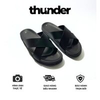 Dép nam quai chéo chữ X Thunder mũi tròn chất liệu da cao cấp đi êm chân chuẩn form size đi làm đi chơi thoải mái DH06