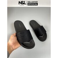 Dép nam quai da ngang logo Fashion thương hiệu N&L Leather,  Dép lê nam đế cao su 2 lớp, Dép nam màu đen Quai Ngang