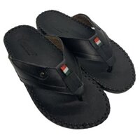 Dép Nam Quai Kẹp Da Bò Màu Đen - KNT0048