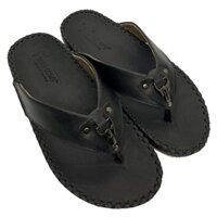 Dép Nam Quai Kẹp Da Bò Màu Đen - KNT0045