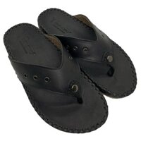 Dép Nam Quai Kẹp Da Bò Màu Đen - KNT0044