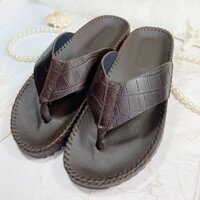 Dép nam quai kẹp, dép xỏ ngón da bò dập vân đế cao su khâu viền D20