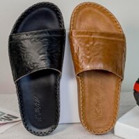 Dép nam quai ngang da trơn xịn , 2 màu đen bò A2