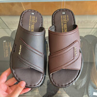 Dép nam quai ngang khâu viền màu nâu đậm/nâu đỏ MS08