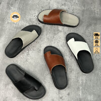 Dép Nam Quai Ngang Xỏ Ngón Da Bò, Dép Doctor Nam khâu chỉ toàn bộ Đế cao su đúc Mũi Tròn