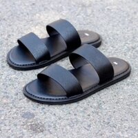 Dép nam sandal 2 quai ngang da bò trơn lịch sự - Dép da nam cao cấp - Dép da RL - BH 6 tháng [H8]
