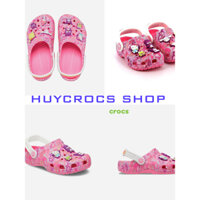 Dép nhựa bé gái, sục CROCS Hello Kitty, dép cho trẻ, nhựa nguyên khối siêu bền, tặng full bộ jibit siêu cute.