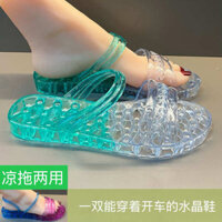 dép nhựa mang trong nhà dép nhựa trong suốt Dép lê thạch trong suốt cho nữ dép quai ngang nhựa thời trang pha lê phong cách Hàn Quốc mùa hè dép lê đế bằng đi ra ngoài dép lê hai lần