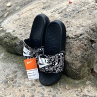 Dép nike nam nữ, dép quai ngang nam nữ unisex nike benassi cartoon -FREESHIP + Hộp- màu đen họa tiết