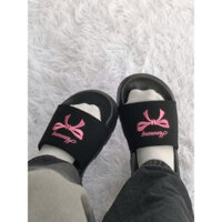 Dép Nơ Xinh Xắn Thêu Chữ Nhiều Màu Hàn Quốc Giày Dép Hà Vy - Dép Quai Ngang Đế Cao