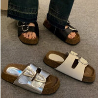 Dép nữ 2 khóa ngang quai da đế cao 4 cm Ming (form rộng lùi 1 size)