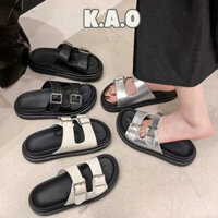 Dép Nữ 2 Quai Ngang Có Khuy Cài Sandal Đi Biển Cao Cấp Phong Cách Đơn Giản Đế Dày Trống Trơn Trượt - Tiệm Nhà KAO -