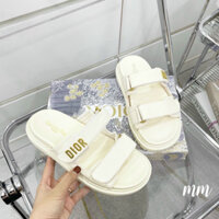 Dép nữ 2 quai ngang dán Dio da mềm đế cao 3cm