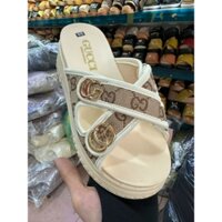 dép nữ 2 quai ngang GG độn đế 7cm nâng dáng cực cao