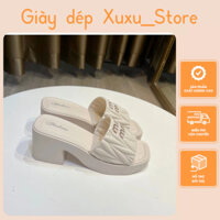 Dép nữ cao gót 7cm đế vuông MinMin Đá tăng chiều cao tôn dáng