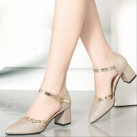 Dép nữ cao gót giày sandan bít mũi kim sa 5f GPSHOP681