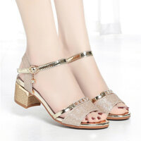 Dép nữ cao gót Giày sandan kim sa hở hậu đính hạt gót 3f GPSHOP2 tngc1