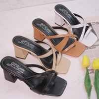 Dép nữ cao gót vuông 7p quai mảnh chéo xỏ ngón - G72 ảnh thật - guốc cao gót