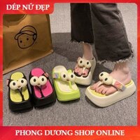 Dép nữ đế cao 5,5cm, Dép xỏ ngón nữ sticker đôi mắt vô tri ngộ nghĩnh, Dép kẹp nữ, Dép bánh mỳ