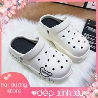 Dép nữ đế cao, Dép Crocs nữ, Dép bánh mỳ, Đế 6cm, In hình gấu, phong cách trẻ trung năng động