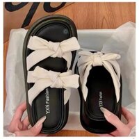 Dép Nữ Đế Cao Gắn Nơ Siêu Xinh, Dép Kiểu Đế Cao 4cm Không Trơn Trượt 2 chéo nơ .