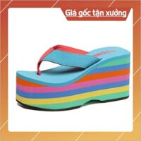 Dép nữ đế dày cầu vồng mùa hè, dép xỏ ngón gót siêu cao, giày nữ mùa xuân