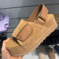 Dép nữ đế dày Dây đeo khóa phẳng Giày sandal cao su mũi mở đế bệt