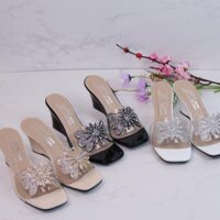 Dép nữ đế xuồng 5p quai trong kết hoa đính đá - X038 (ảnh thật)- Dép cao gót