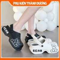 Dép nữ, Dép Crocs nữ, Dép bánh mỳ, In hình gấu, Đế 6cm chống trơn trượt, Dép nữ đế cao