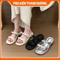 Dép nữ, Dép đế xuồng, Dép bánh mỳ quai ngang trang trí nơ dễ thương, đế cao 4cm