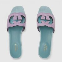 Dép Nữ Gucci Interlocking G Slide Sandal ‘Light Blue And Lilac Suede