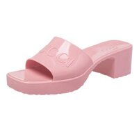 Dép Nữ Gucci Pink Rubber Slide Sandals 624730 J8700-5815