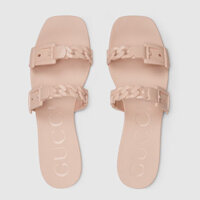 Dép Nữ Gucci Pink Slides Women Rubber Hibiscus