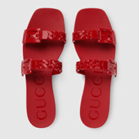 Dép Nữ Gucci Red Slides Women Rubber Hibiscus