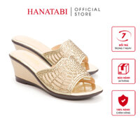 Dép Nữ Hanatabi Quai Lưới Đính Đá Đế Xuồng Siêu Nhẹ Cao 7cm Mã HNDEL7F942