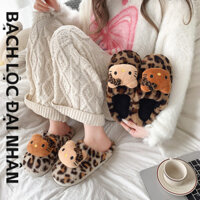 Dép nữ họa tiết mèo con hoạt hình Dép bệt in họa tiết da báo dễ thương