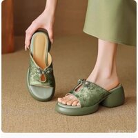 Dép nữ mặc ngoài, đế dày, gót chunky, dép cao gót