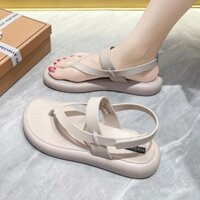 Dép nữ mới cho mùa hè, đế phẳng mềm, kiểu Chanel, giày Roman màu đồng nhất, giày bãi biển cho hoạt động ngoài trời