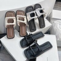 Dép nữ mũi vuông đính hai nơ đế bệt siêu xinh