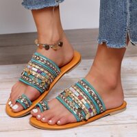 Dép nữ phong cách Bohemian cổ điển Thiết kế tua rua Giày đế phẳng