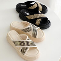 Dép Nữ Quai Chéo Ngang Sọc Hoa Văn Đế Mềm Bánh Mì Cao 4 Phân Tôn Dáng Thời Trang QC - TL241