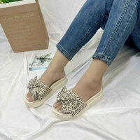 Dép nữ quai ngang chất liệu vải đính nơ mẫu mới lên chân xinh lắm ạ👠👠☘️